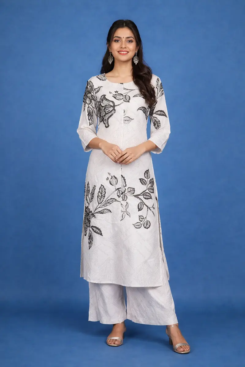 Ivory Floral Printed Design Cotton Salwar Suit 1