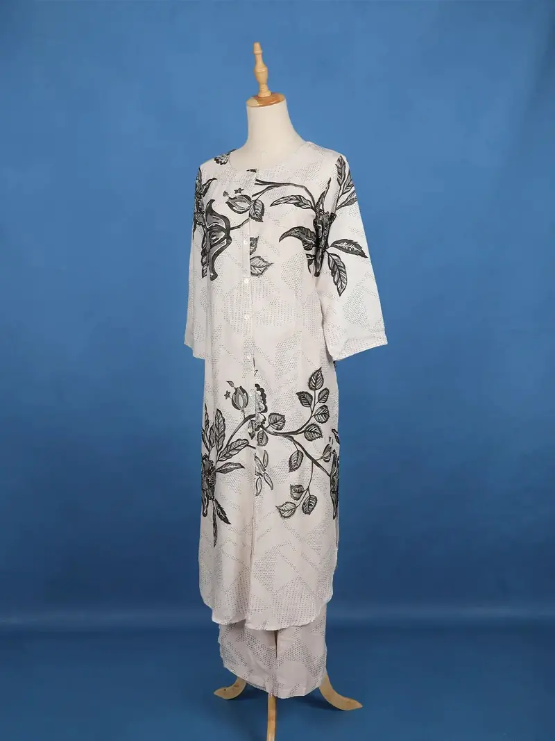 Ivory Floral Printed Design Cotton Salwar Suit 4