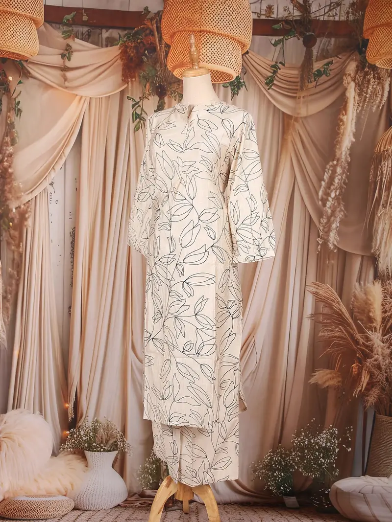 Ivory Leaf Printed Cotton Salwar Suit 3