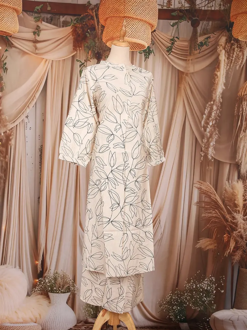 Ivory Leaf Printed Cotton Salwar Suit 4