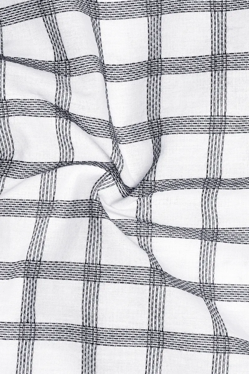 Ivory Noir-Bright White And Jade Black Plaid Jacquard Textured Premium Cotton Dress Shirt 3