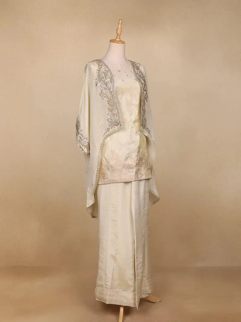 Ivory Organza Palazzo Suit With Paisley Embroidery Design 4