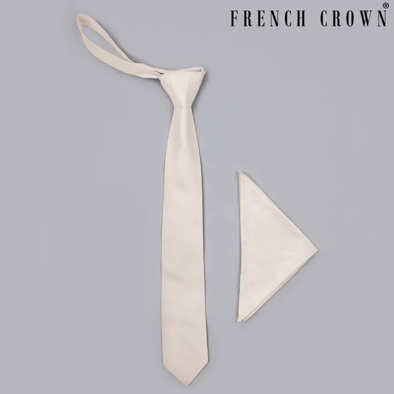 Ivory Paisley Jacquard Tie With Free Pocket Square 1