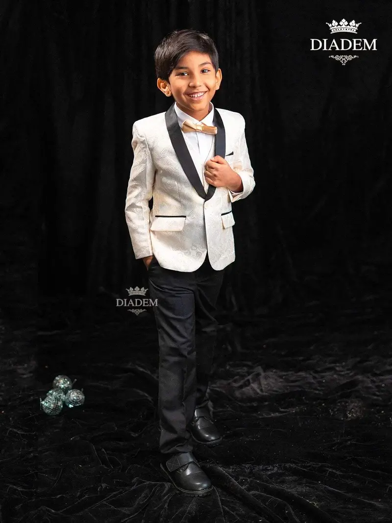 Ivory Raw Silk Tuxedo Coat Suit With Jacquard 1