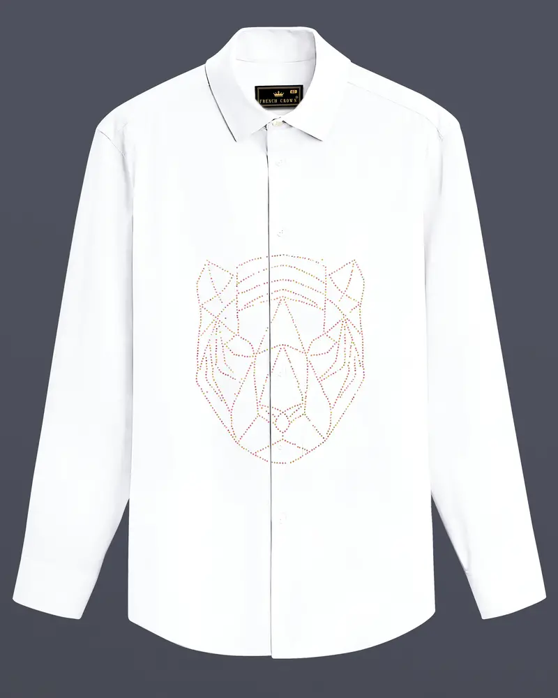 Ivory Safari-Bright White Leopard Hot Fix Oxford Premium Cotton Casual Designer Shirt 1