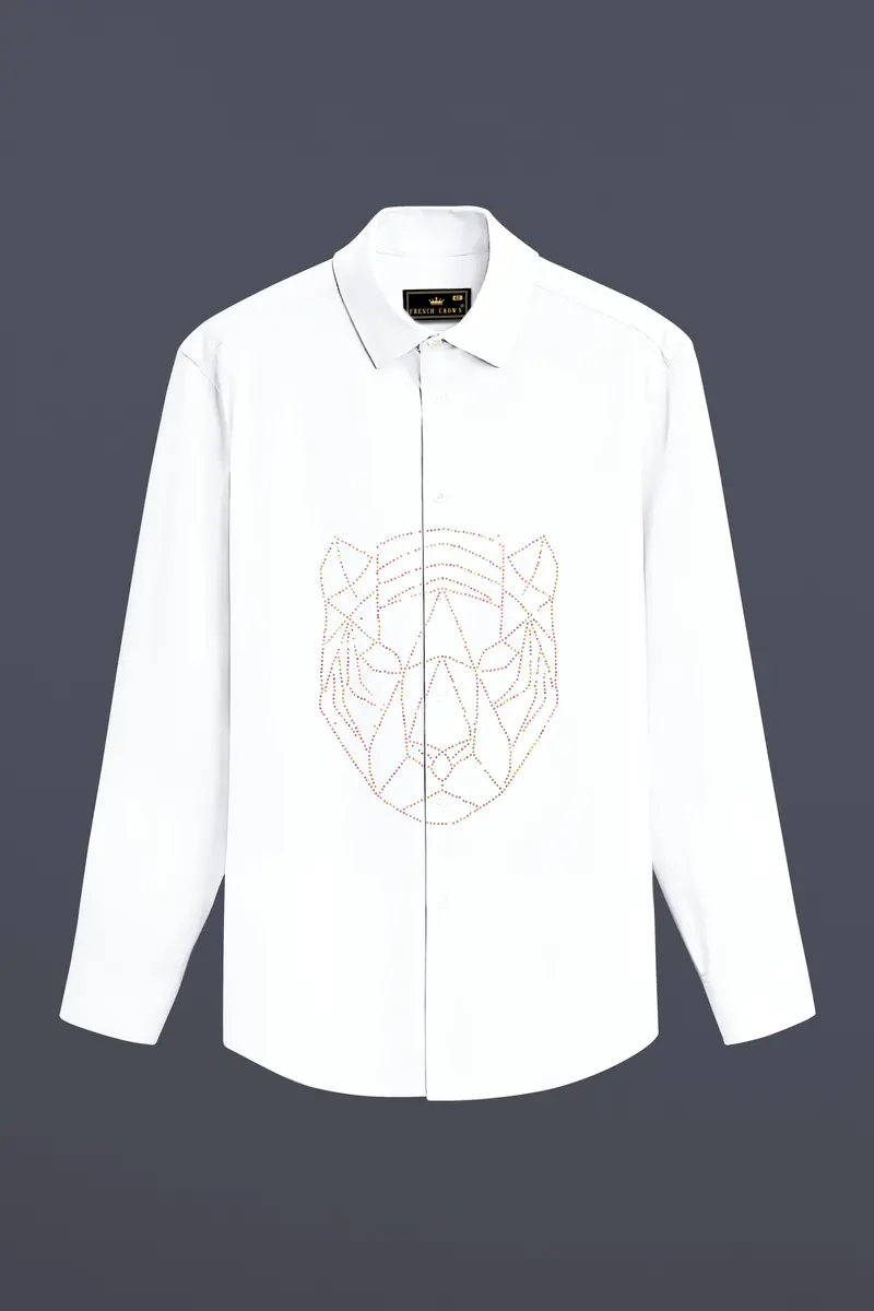 Ivory Safari-Bright White Leopard Hot Fix Oxford Premium Cotton Casual Designer Shirt 2