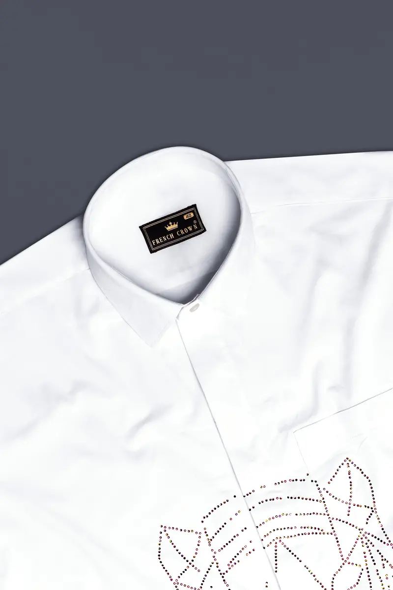 Ivory Safari-Bright White Leopard Hot Fix Oxford Premium Cotton Casual Designer Shirt 6