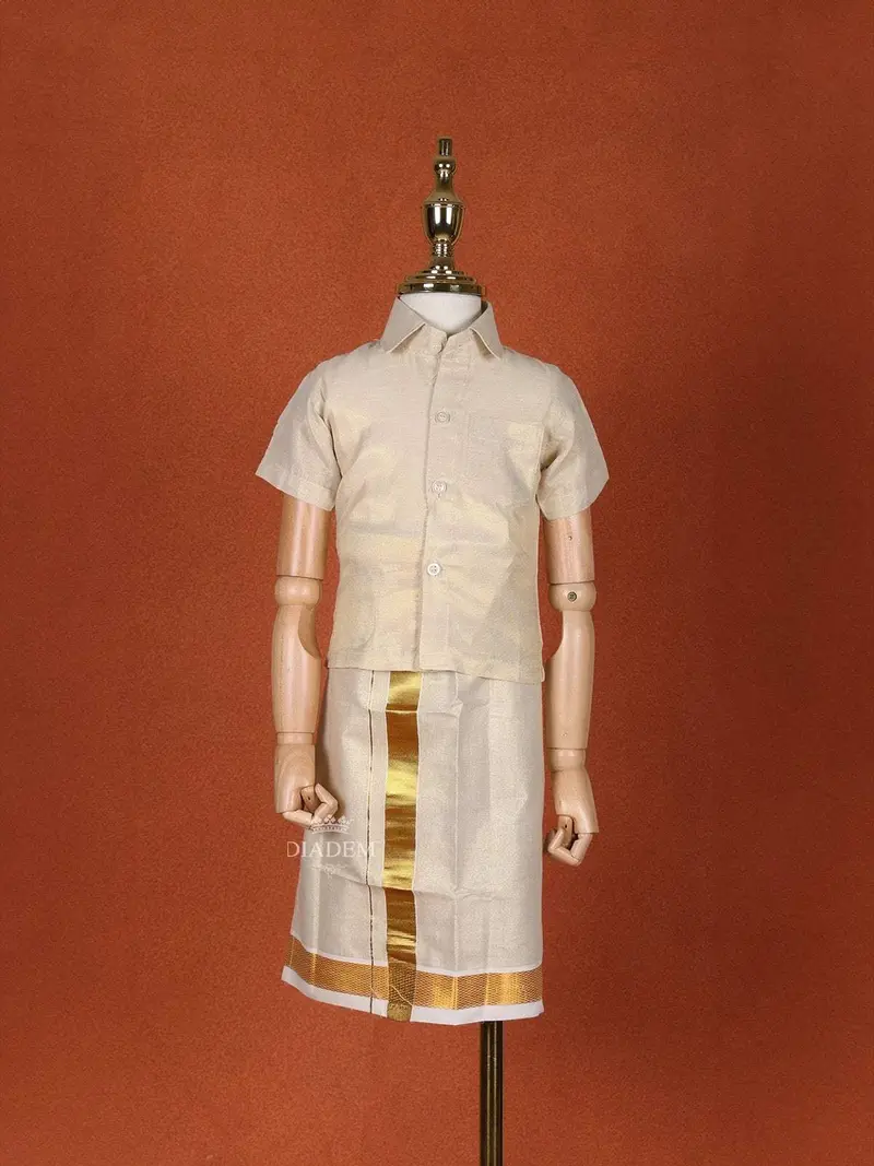 Ivory Silk Single Layer Dhoti With Matching Half Sleeve Shirt 1