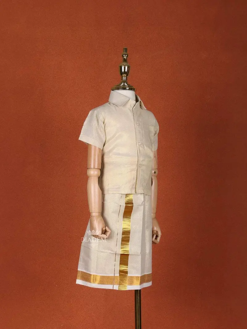 Ivory Silk Single Layer Dhoti With Matching Half Sleeve Shirt 2