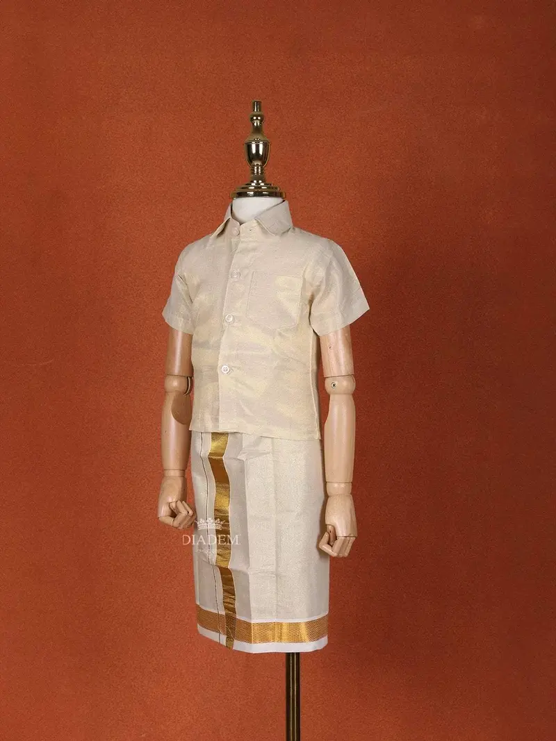 Ivory Silk Single Layer Dhoti With Matching Half Sleeve Shirt 3
