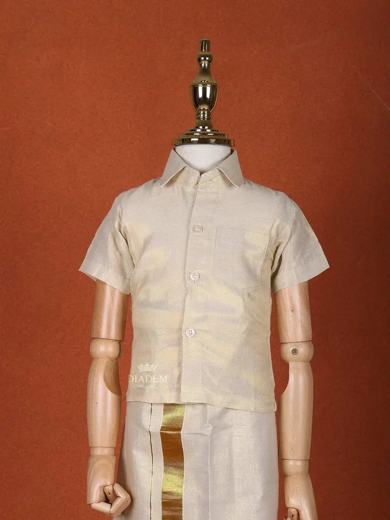 Ivory Silk Single Layer Dhoti With Matching Half Sleeve Shirt 4