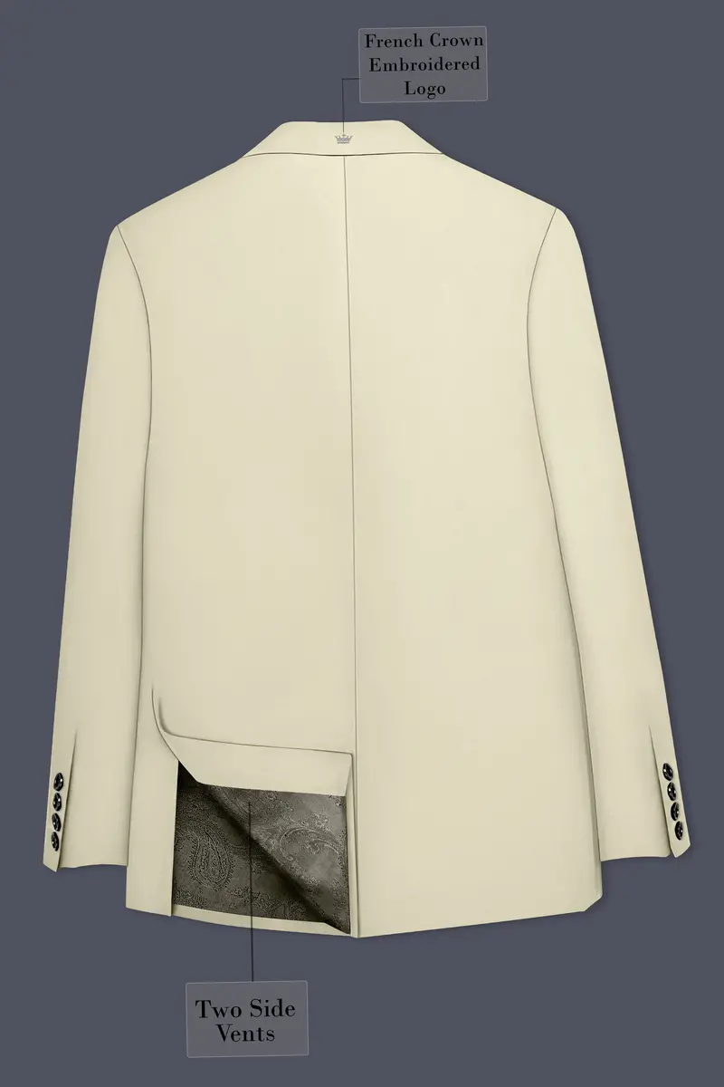 Ivory-Sisal Cream Slight Stretch Subtle Sheen Poly-Viscose Double Breasted Blazer 8