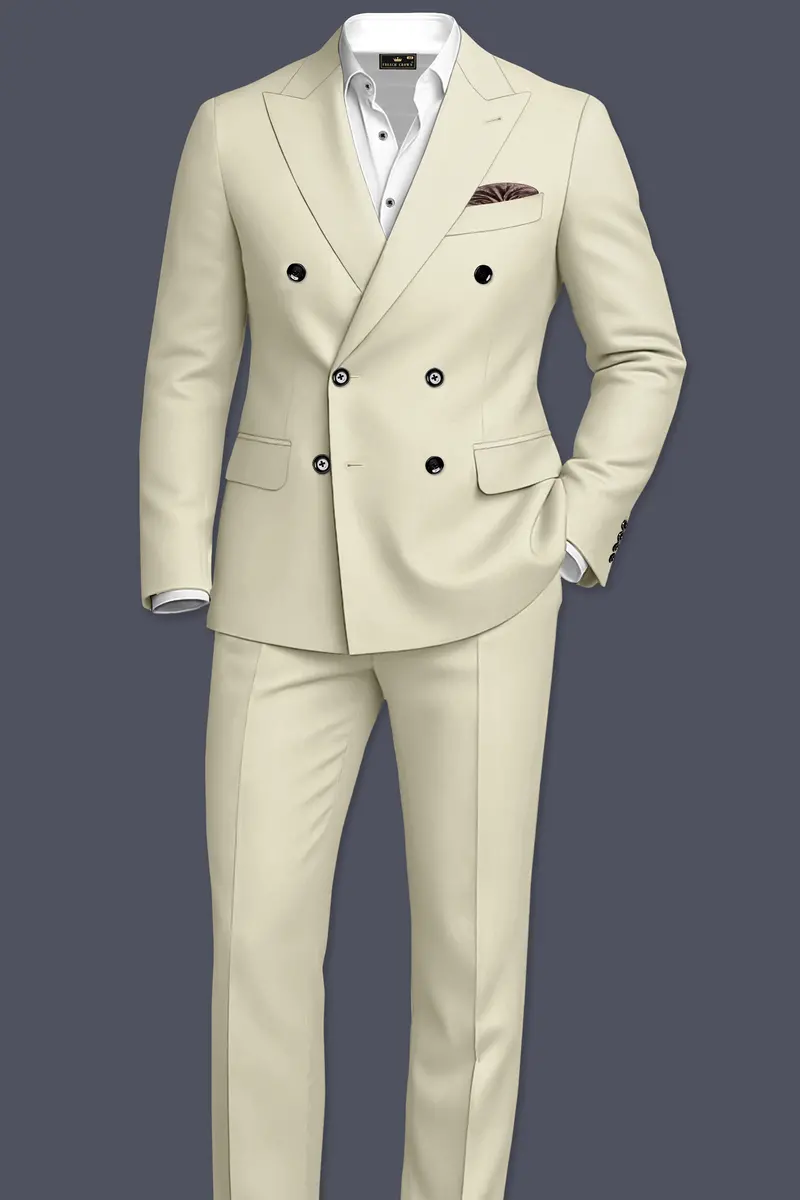 Ivory-Sisal Cream Slight Stretch Subtle Sheen Poly-Viscose Double Breasted Blazer 9