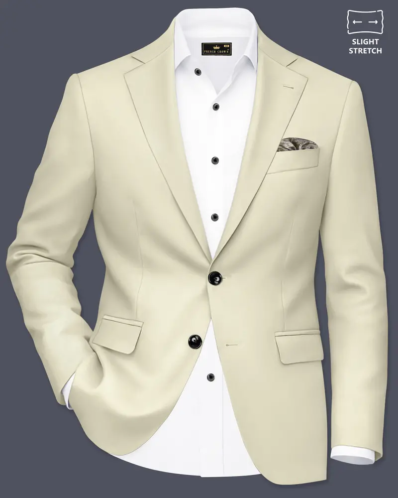 Ivory-Sisal Cream Slight Stretch Subtle Sheen Poly-Viscose Single Breasted Blazer 1