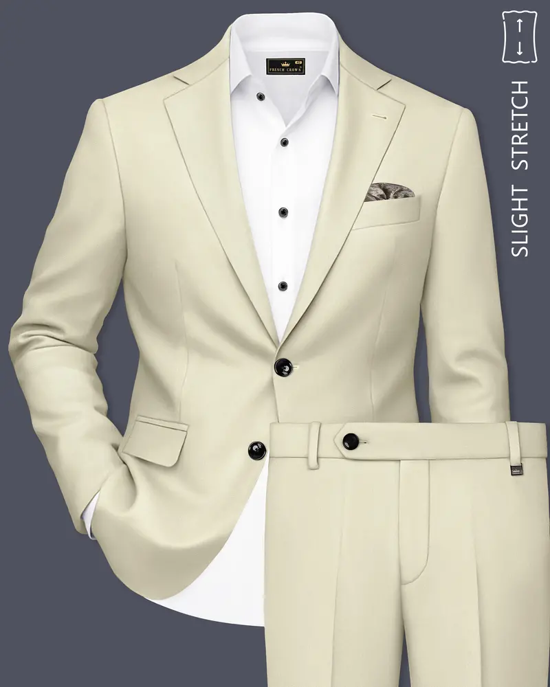 Ivory-Sisal Cream Slight Stretch Subtle Sheen Poly-Viscose Single Breasted Suit 1