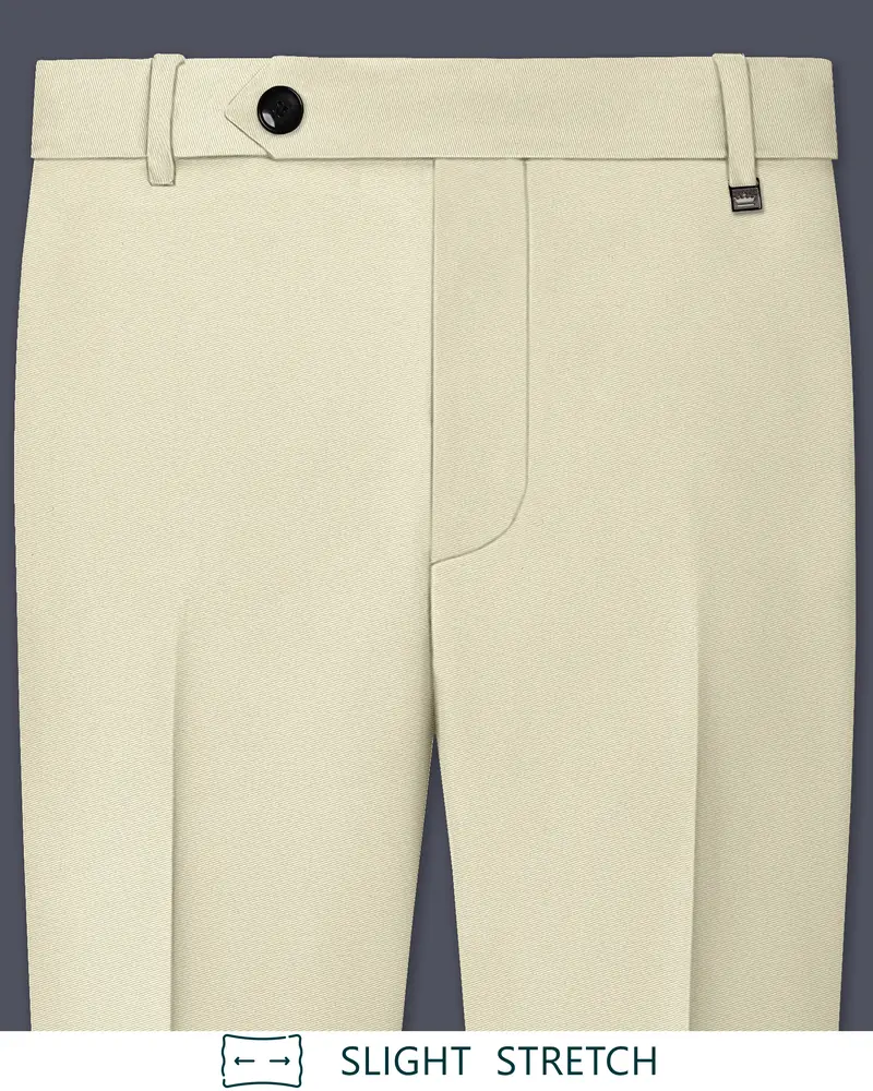 Ivory-Sisal Cream Slight Stretch Subtle Sheen Poly-Viscose Waistband Pant 1