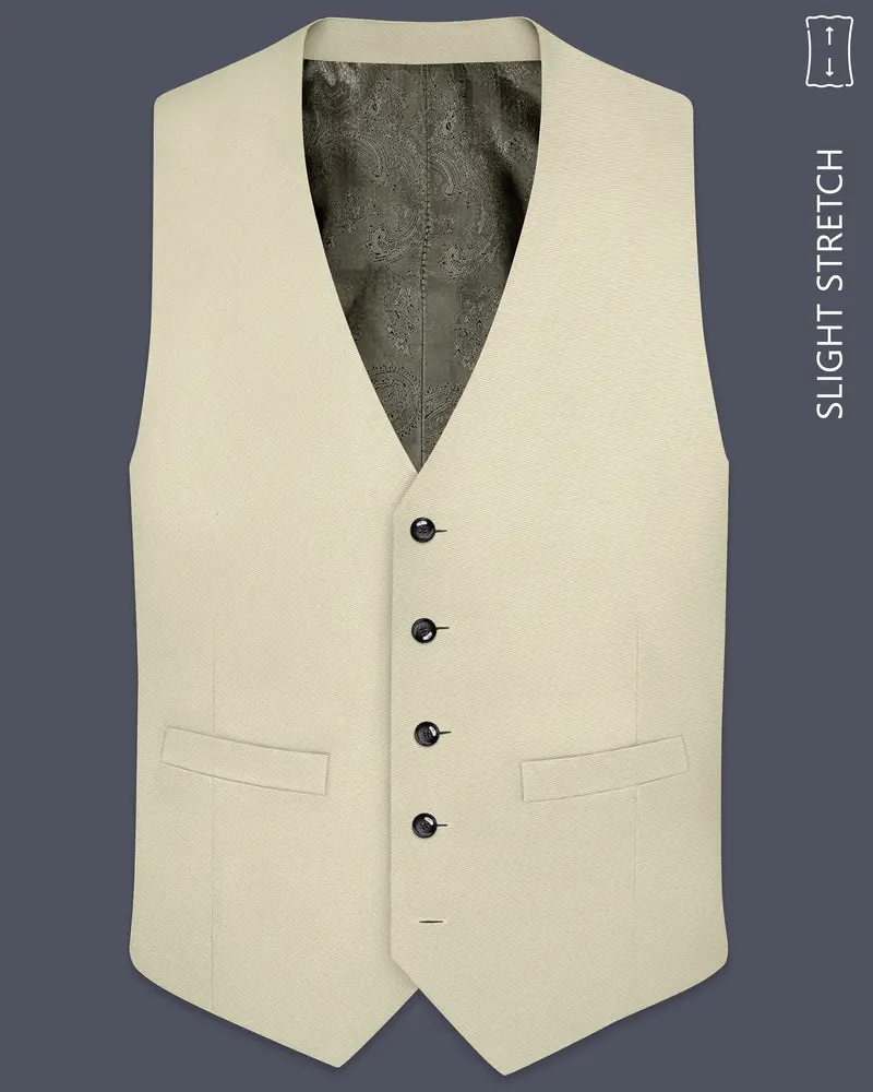 Ivory-Sisal Cream Slight Stretch Subtle Sheen Poly-Viscose Waistcoat 1