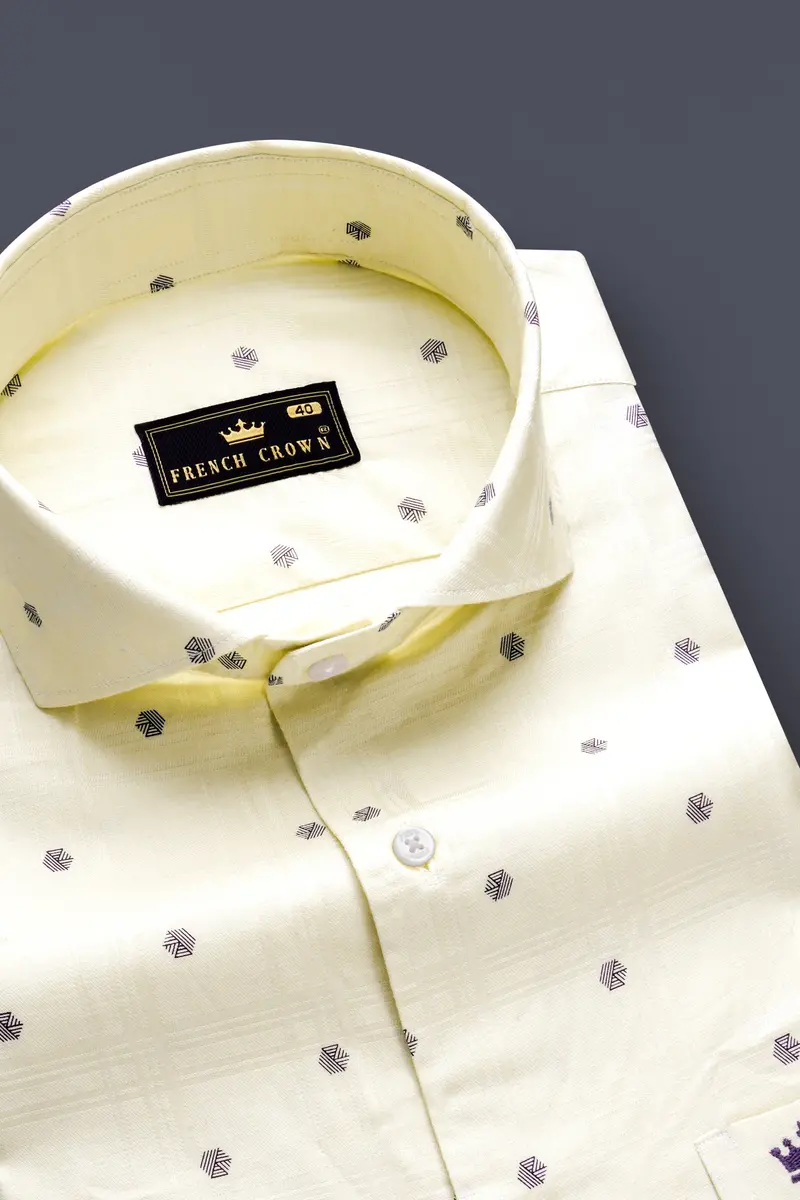 Ivory-Swizzle Cream Printed Dobby Textured Premium Giza Cotton Dress Shirt 1