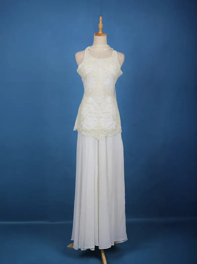 Ivory White  Floral Embroidered Design Georgette Palazzo Suit 1