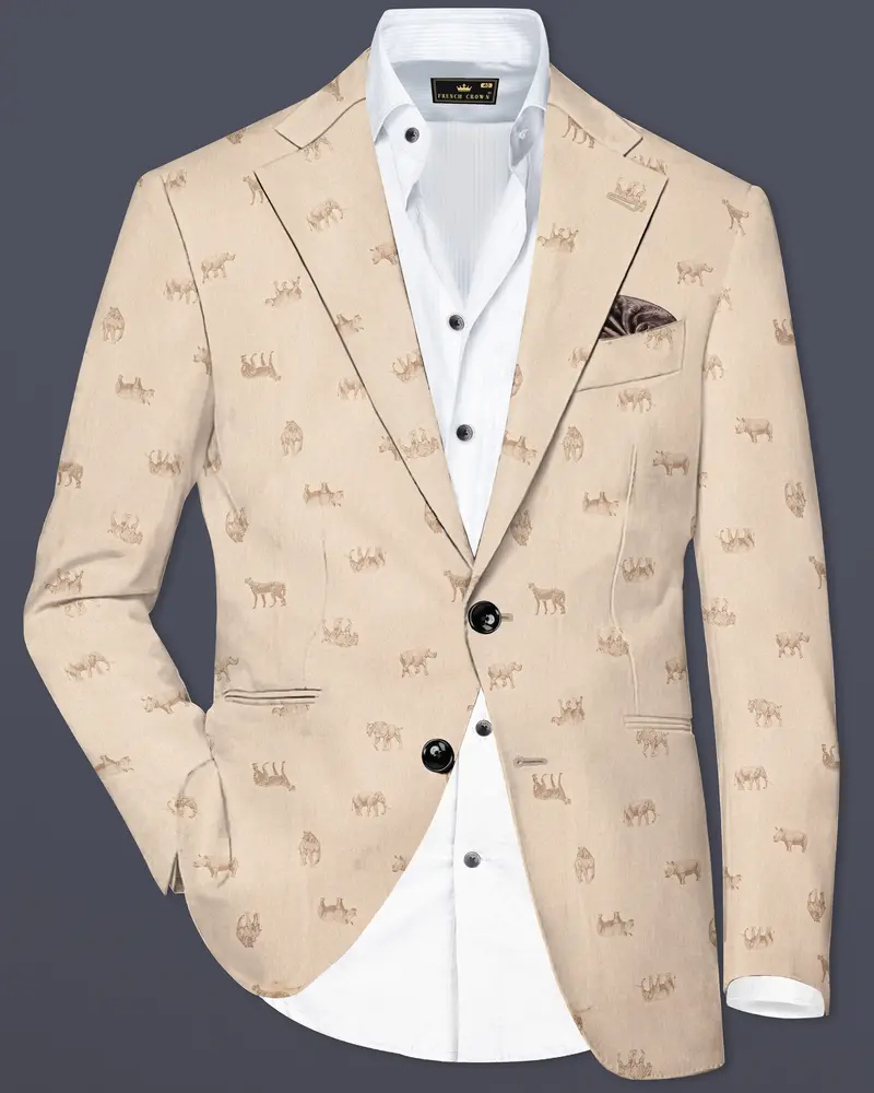 Ivory Wild-Vanilla Cream Animal Printed Cotton Single Breasted Blazer 1