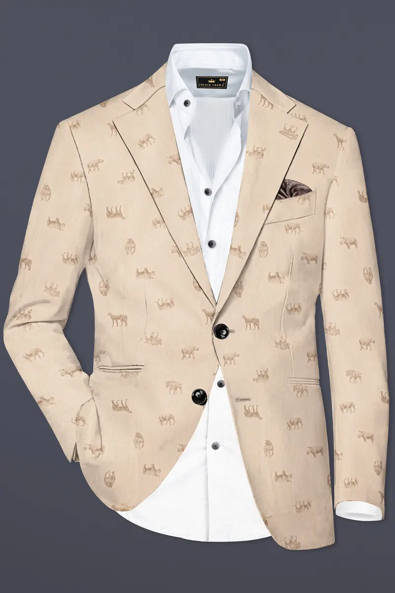 Ivory Wild-Vanilla Cream Animal Printed Cotton Single Breasted Suit 10