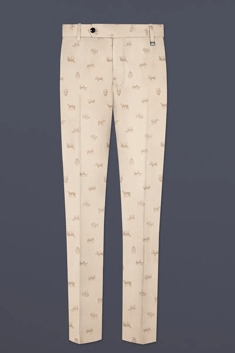 Ivory Wild-Vanilla Cream Animal Printed Cotton Single Breasted Suit 13