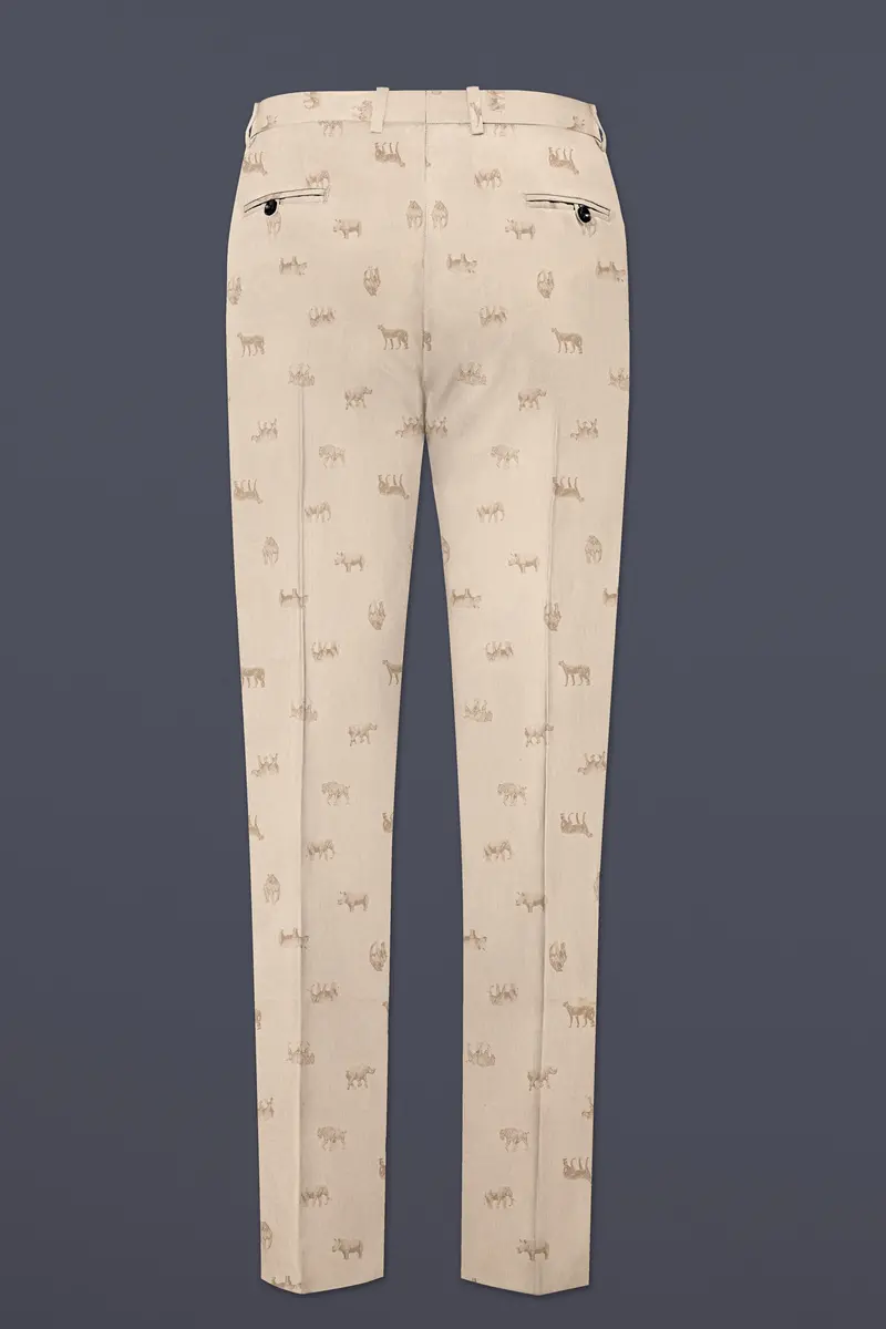 Ivory Wild-Vanilla Cream Animal Printed Cotton Single Breasted Suit 14