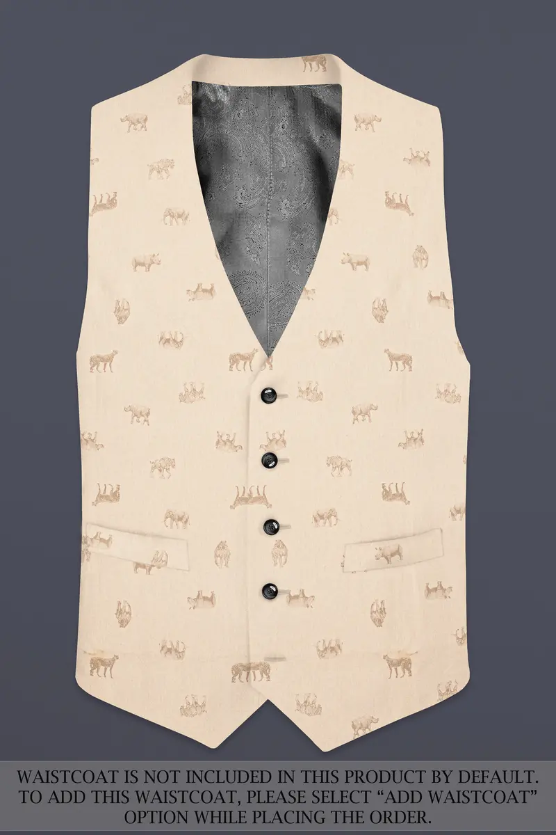 Ivory Wild-Vanilla Cream Animal Printed Cotton Single Breasted Suit 16