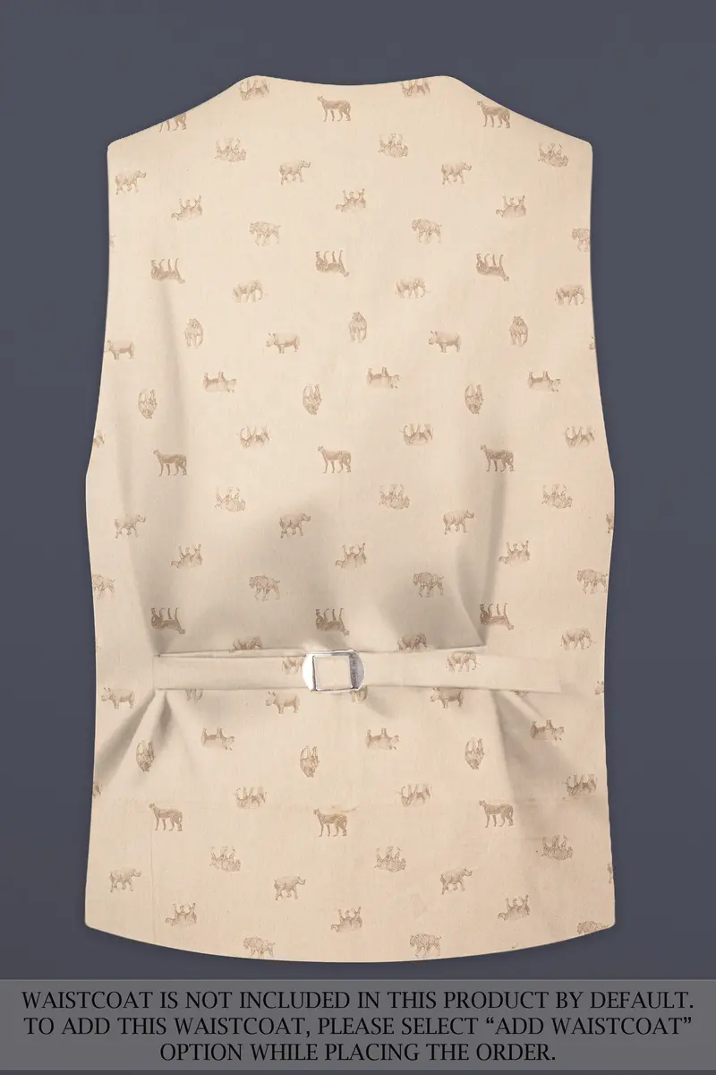Ivory Wild-Vanilla Cream Animal Printed Cotton Single Breasted Suit 17