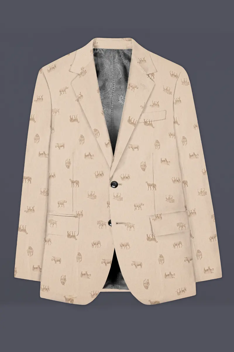 Ivory Wild-Vanilla Cream Animal Printed Cotton Single Breasted Suit 8