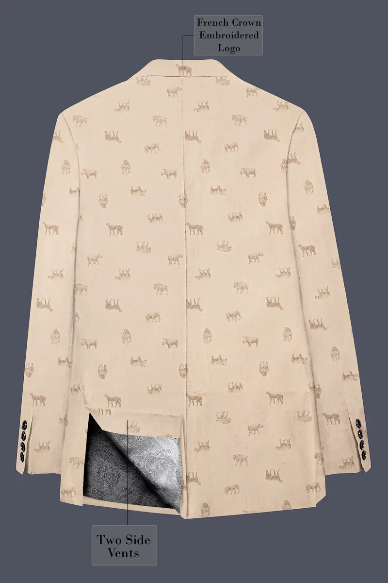 Ivory Wild-Vanilla Cream Animal Printed Cotton Single Breasted Suit 9