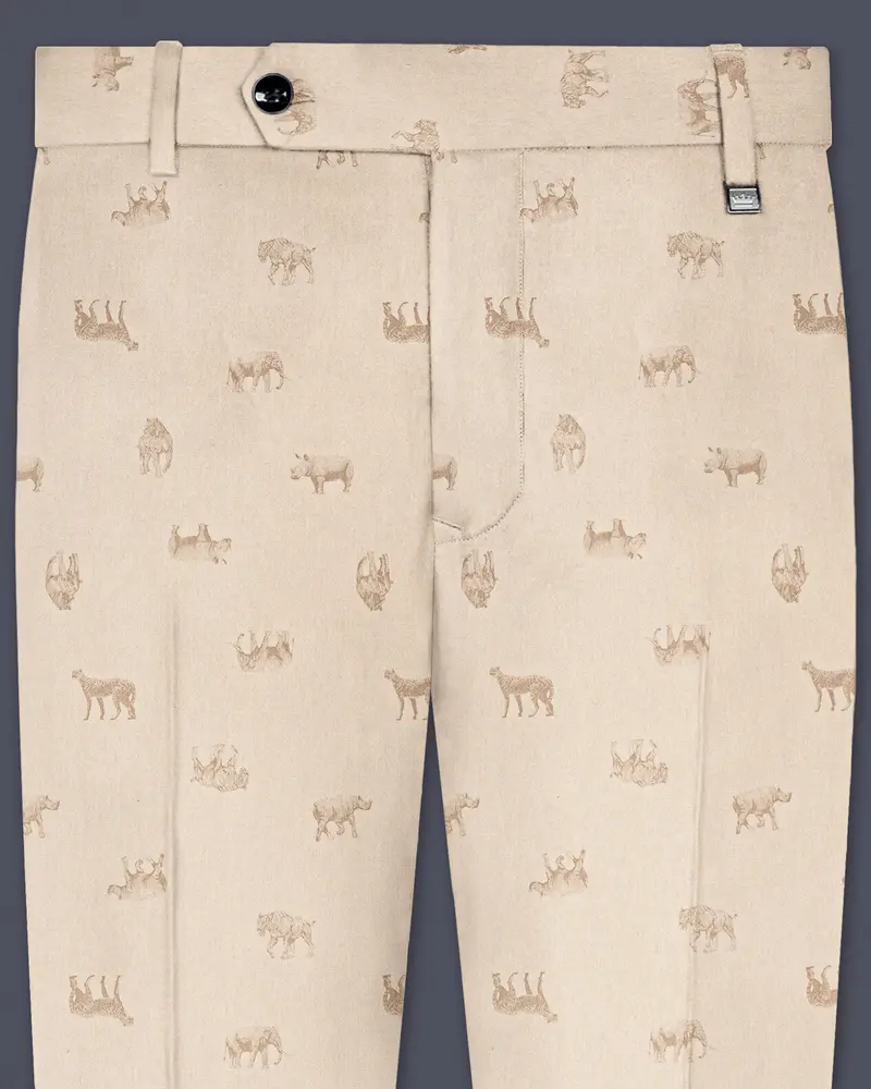 Ivory Wild-Vanilla Cream Animal Printed Cotton Stretchable Waistband Pant 1