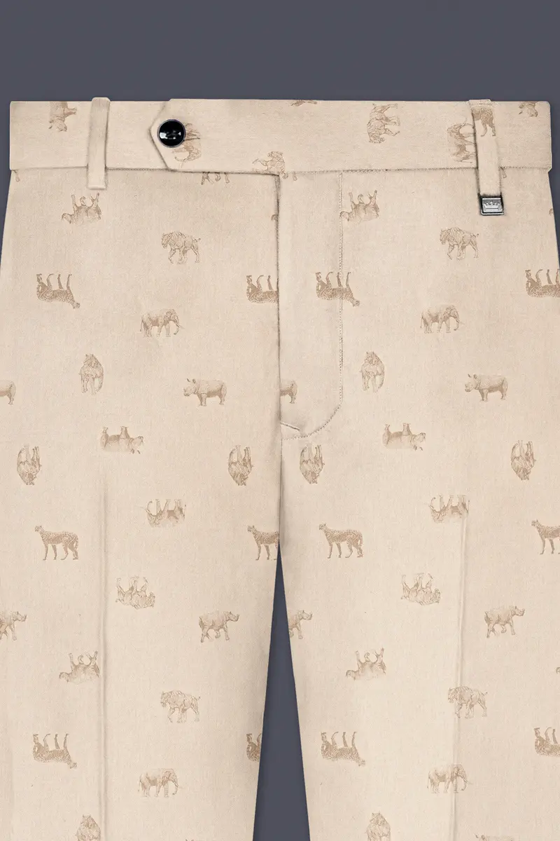 Ivory Wild-Vanilla Cream Animal Printed Cotton Stretchable Waistband Pant 4