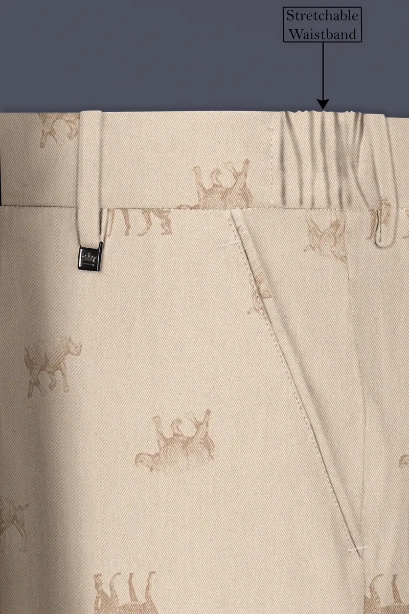 Ivory Wild-Vanilla Cream Animal Printed Cotton Stretchable Waistband Pant 6