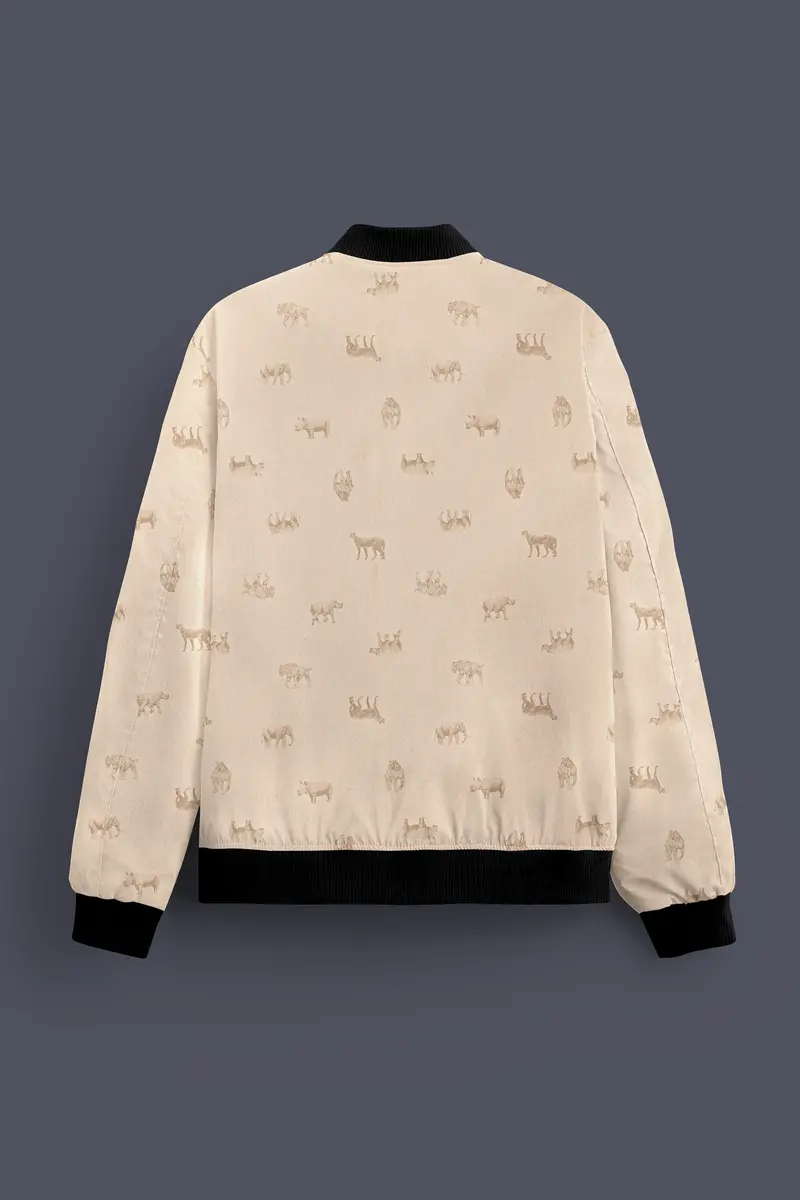 Ivory Wild-Vanilla Cream Animal Printed Premium Cotton Bomber Jacket 4