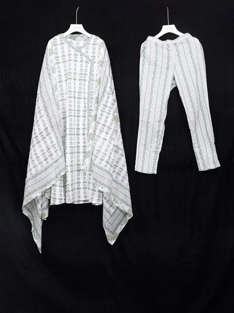 Ivory With Pista Green Cotton Straight Cut Salwar Suit Adorned With Floral Prints Paired With Dupatta 1