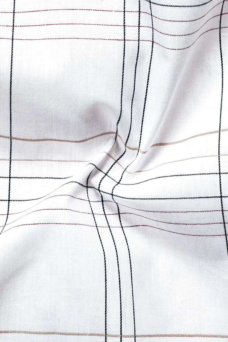 Ivorygrid-Bright White Checks Plaid Dobby Textured Premium Giza Cotton Dress Shirt 2