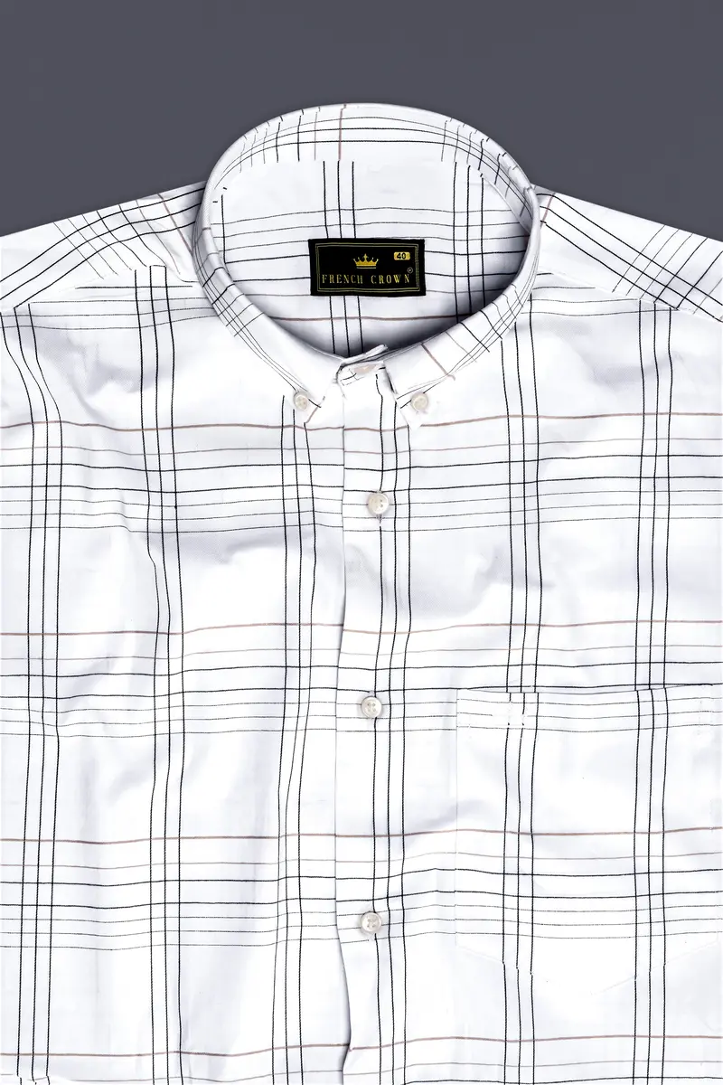 Ivorygrid-Bright White Checks Plaid Dobby Textured Premium Giza Cotton Dress Shirt 4