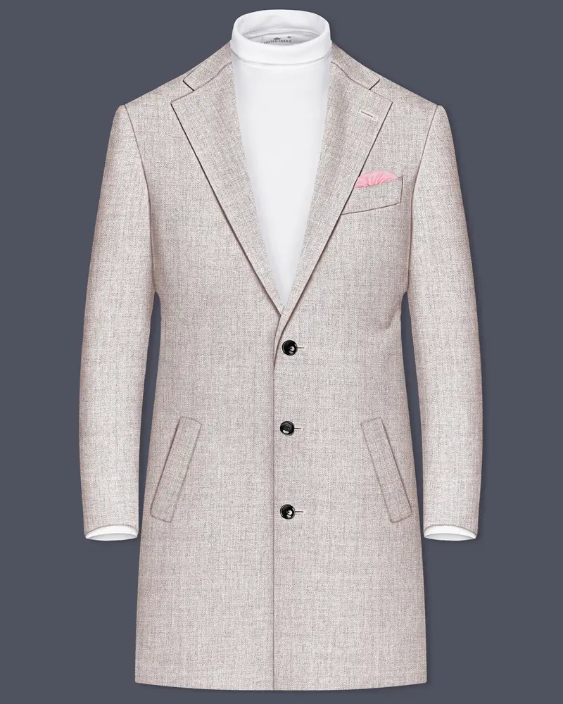 Ivorytail-Timberwolf Cream Textured Tweed Single Breasted Overcoat 1