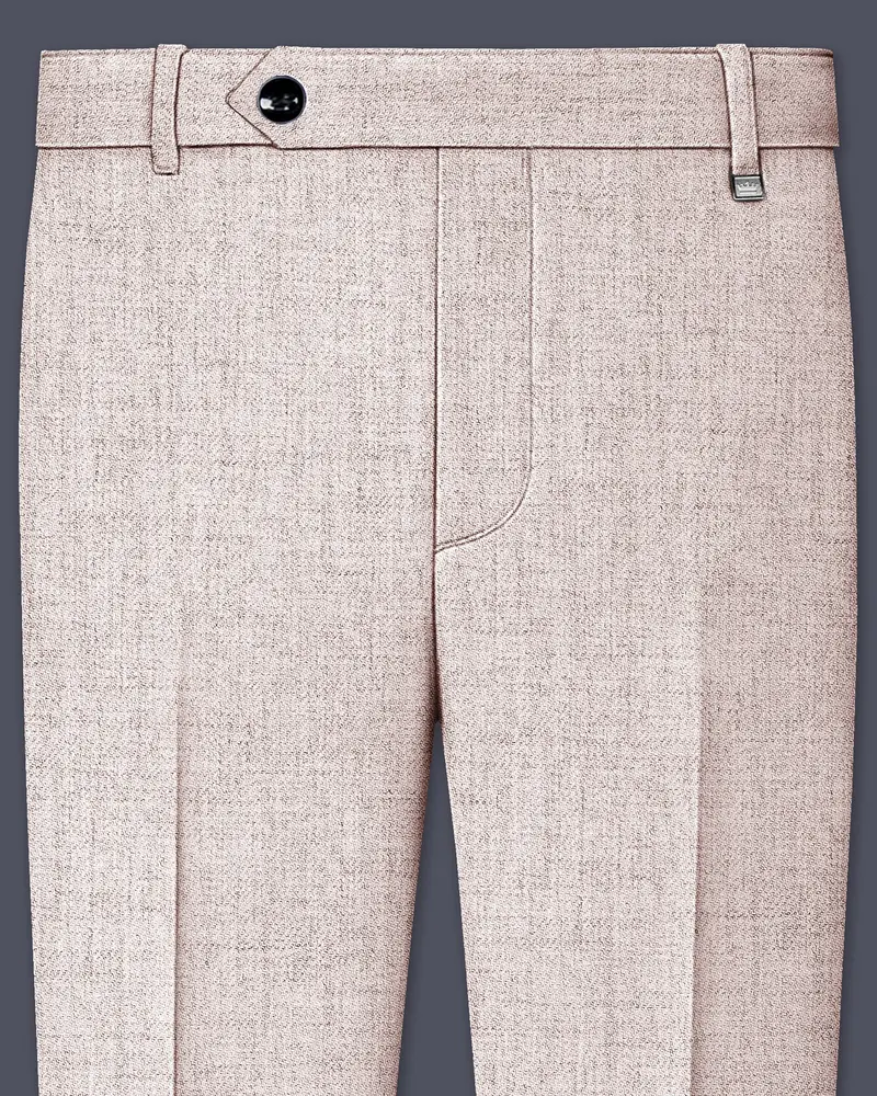 Ivorytail-Timberwolf Cream Textured Tweed Stretchable Waistband Pant 1