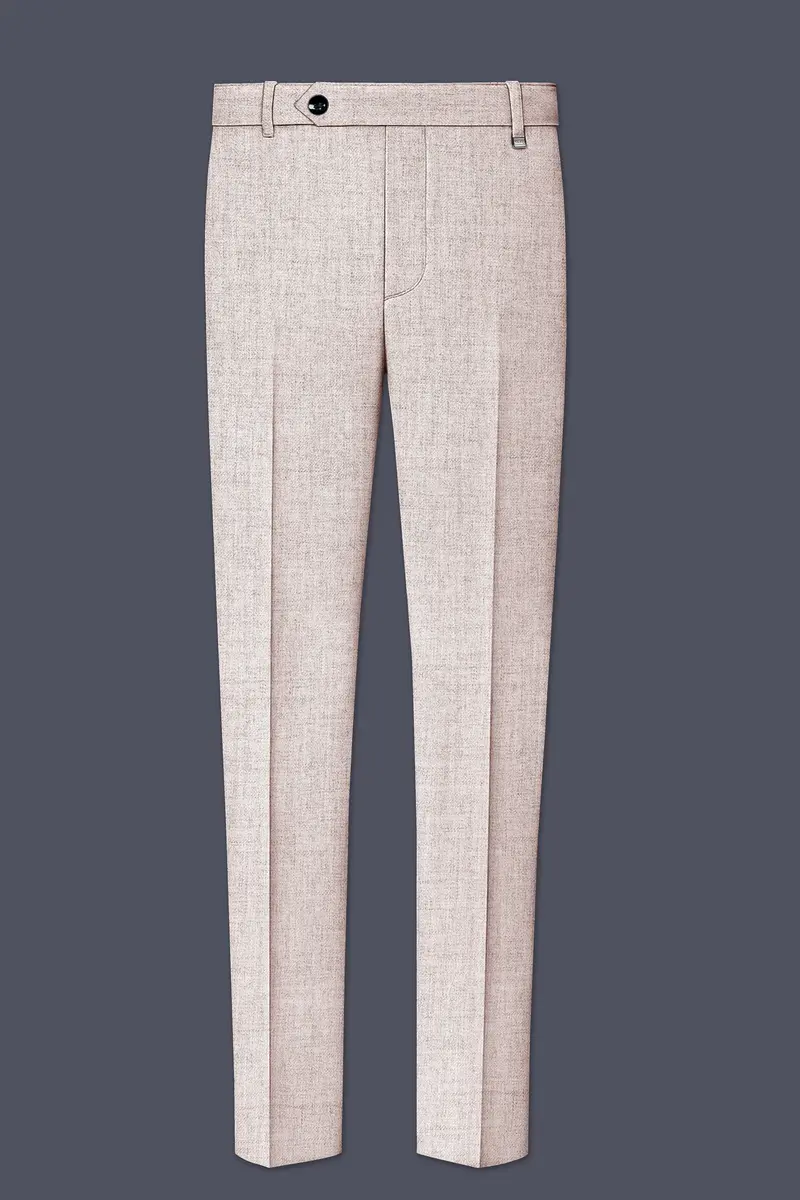 Ivorytail-Timberwolf Cream Textured Tweed Stretchable Waistband Pant 2