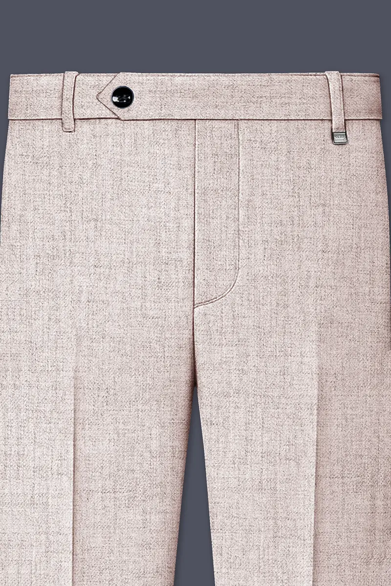 Ivorytail-Timberwolf Cream Textured Tweed Stretchable Waistband Pant 4