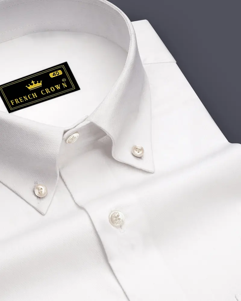 Ivoryx-Bright White Dobby Textured Premium Giza Cotton Button Down Dress Shirt 1