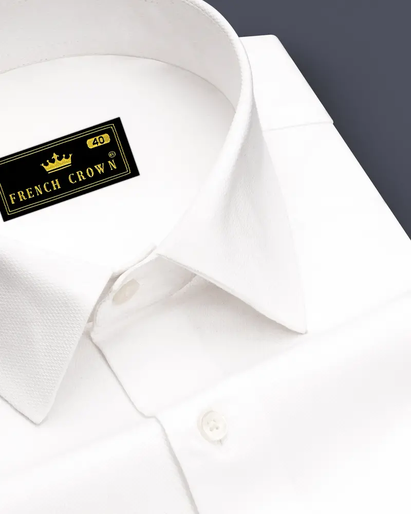 Ivoryx-Bright White Dobby Textured Premium Giza Cotton Dress Shirt 1