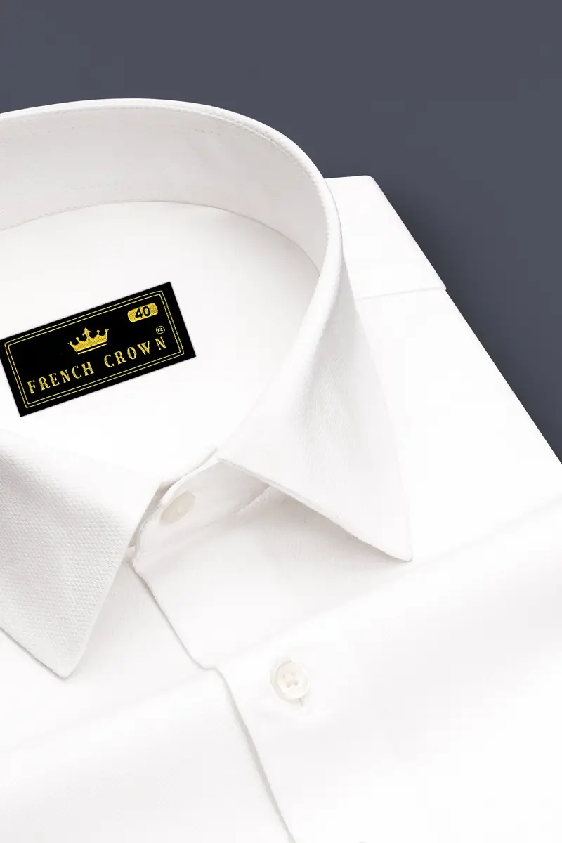 Ivoryx-Bright White Dobby Textured Premium Giza Cotton Dress Shirt 2