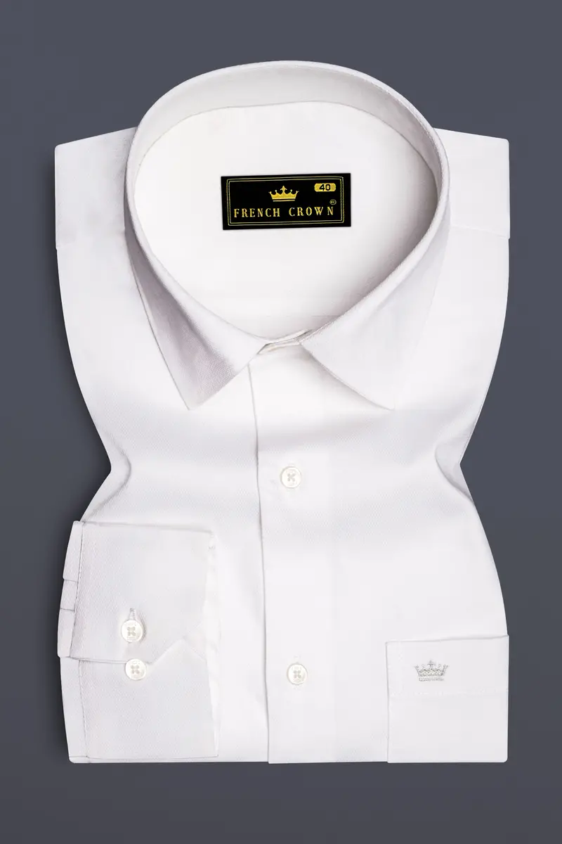 Ivoryx-Bright White Dobby Textured Premium Giza Cotton Dress Shirt 4