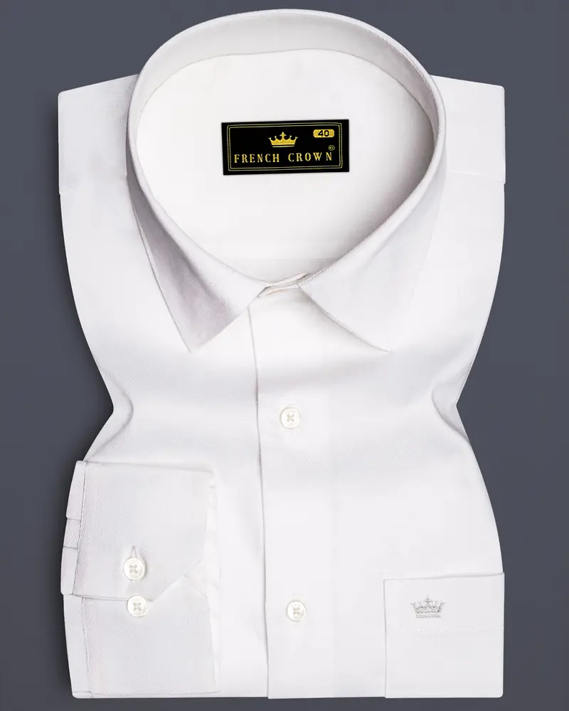 Ivoryx-Bright White Dobby Textured Premium Giza Cotton Dress Shirt 7