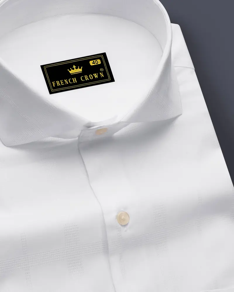 Ivovira-Bright White Dobby Textured Premium Giza Cotton Cut Away Dress Shirt 1
