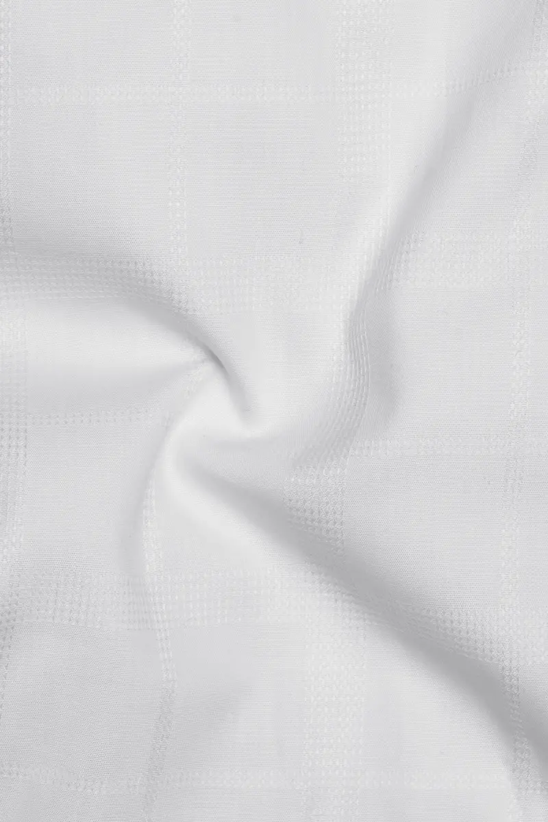 Ivovira-Bright White Dobby Textured Premium Giza Cotton Semi Formal Mandarin Shirt 3