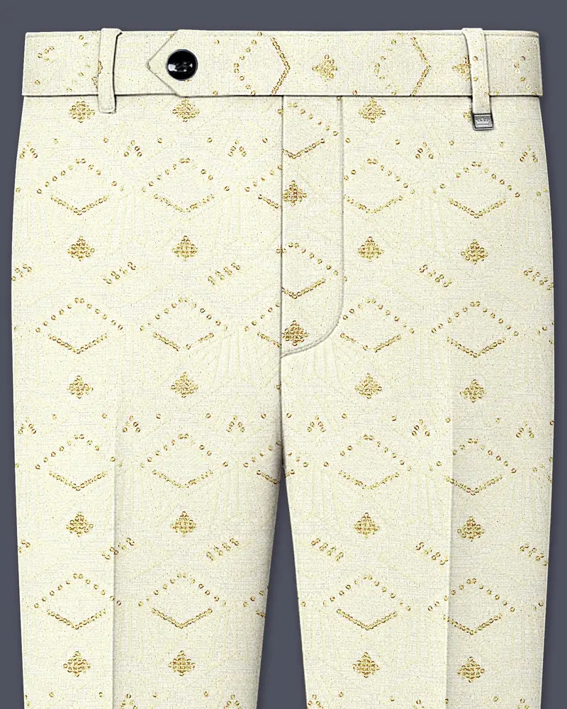 Ivrosa-Porcelain Cream And Apricot Peach Multicolour Thread And Sequin Embroidered Designer Stretchable Waistband Pant 1